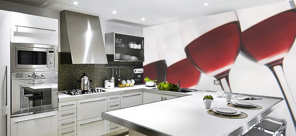 Washable photo wallpaper with glasses of wine for the kitchen
