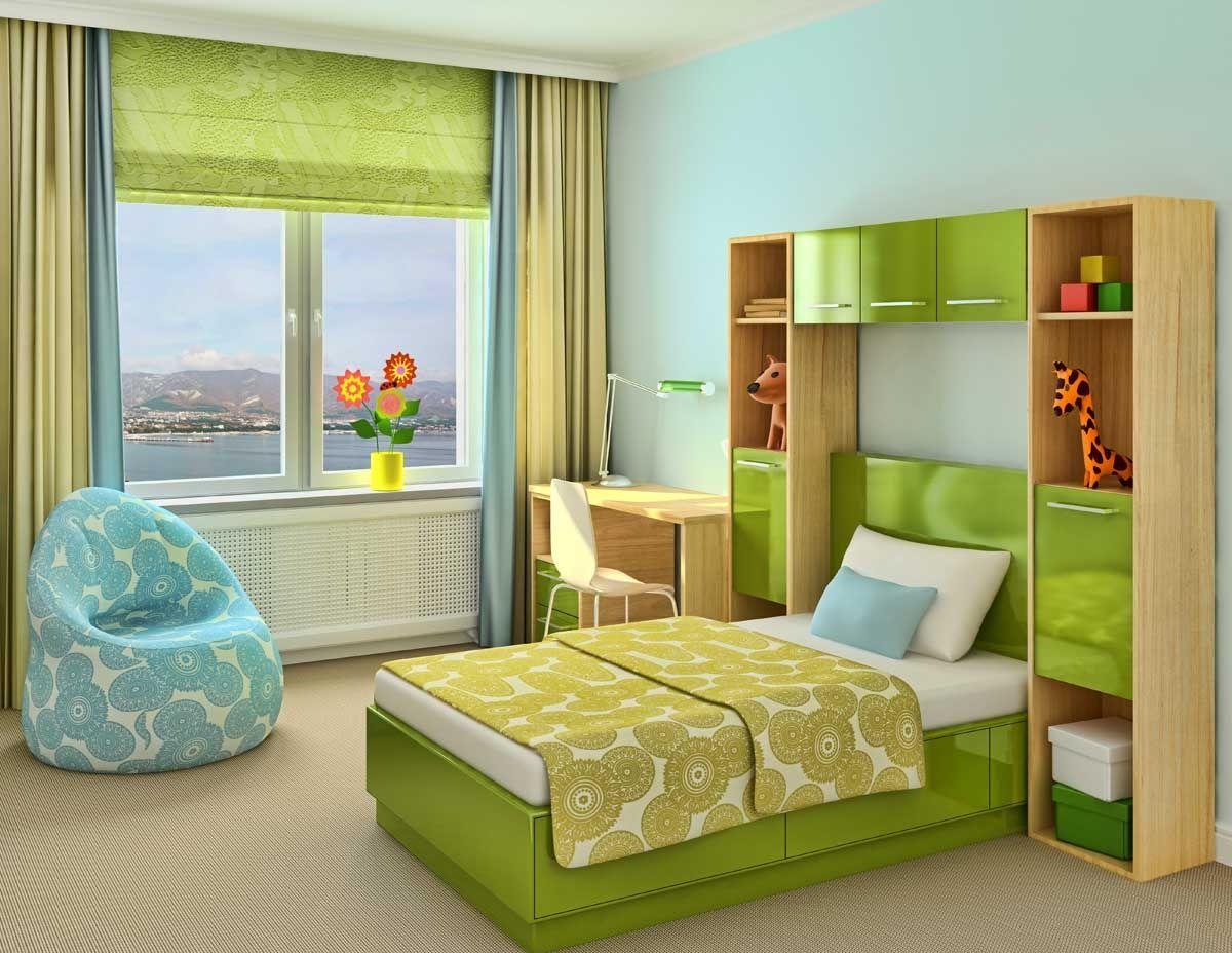 Curtains in a modern style in a nursery for a boy