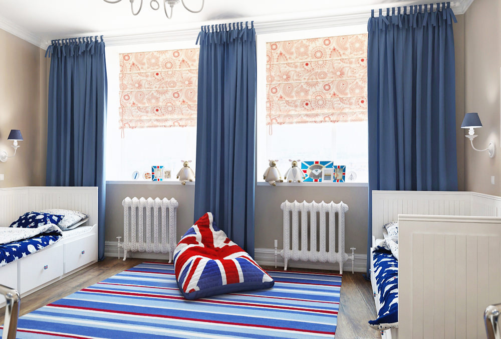 Curtains with vertical lines in the nursery for the boy