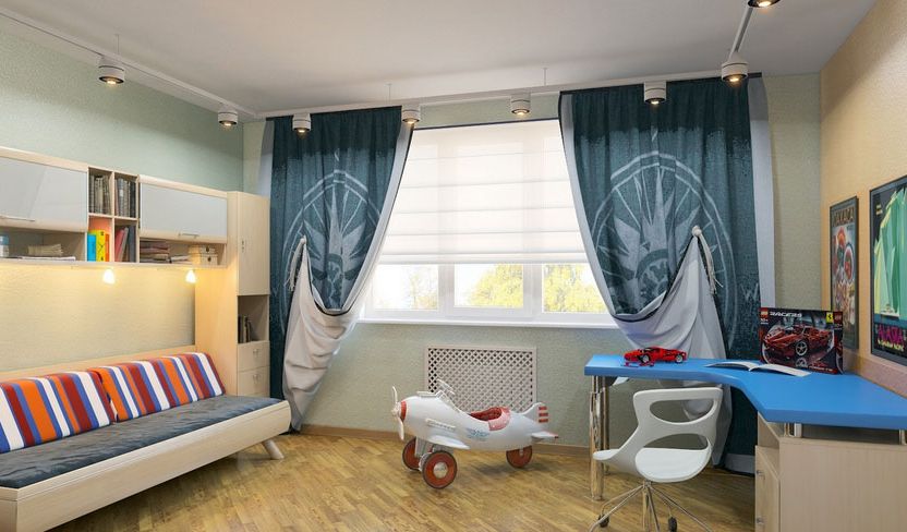 Curtains of jeans tone to the nursery for the boy