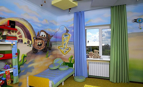 Plain-style curtains in the nursery for the boy