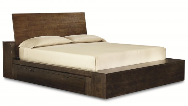 furniture-bedroom-dark-varnished-wooden-low-profile-platform-bed-with-single-side-drawer-wood-queen-bed-frame-with-drawers