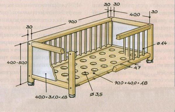 Drawing of a crib for a newborn