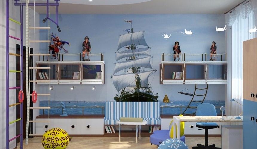 Children's room for a boy in a modern marine style
