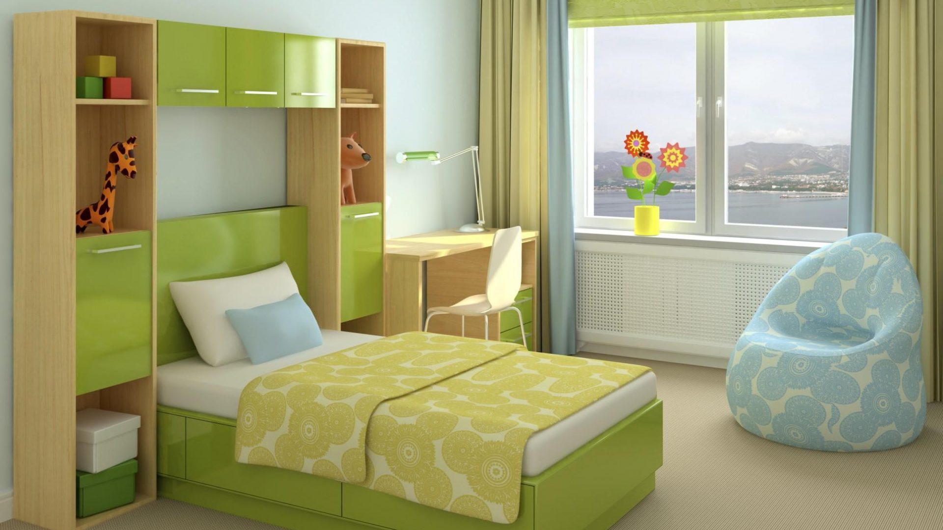 Light-colored wallpaper design for a kids room for girls