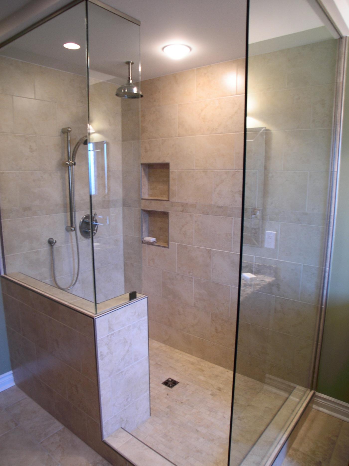 Fashionable shower with sliding glass doors
