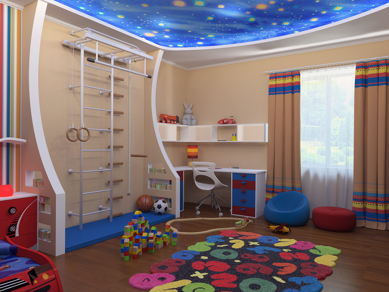 Children's room with a sports corner for a boy