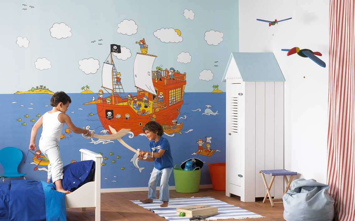 The idea of ​​wallpaper for the design of a children's room for a boy in a pirate style