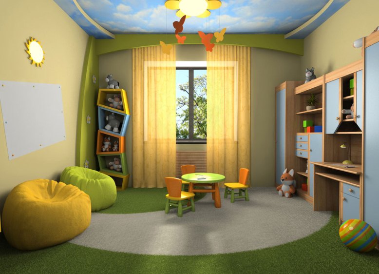 The interior of the children's room in bright warm colors