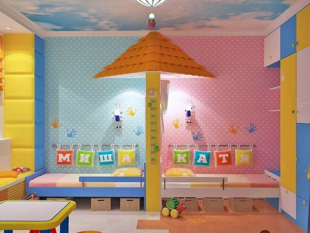 Bright style children's room for young children.