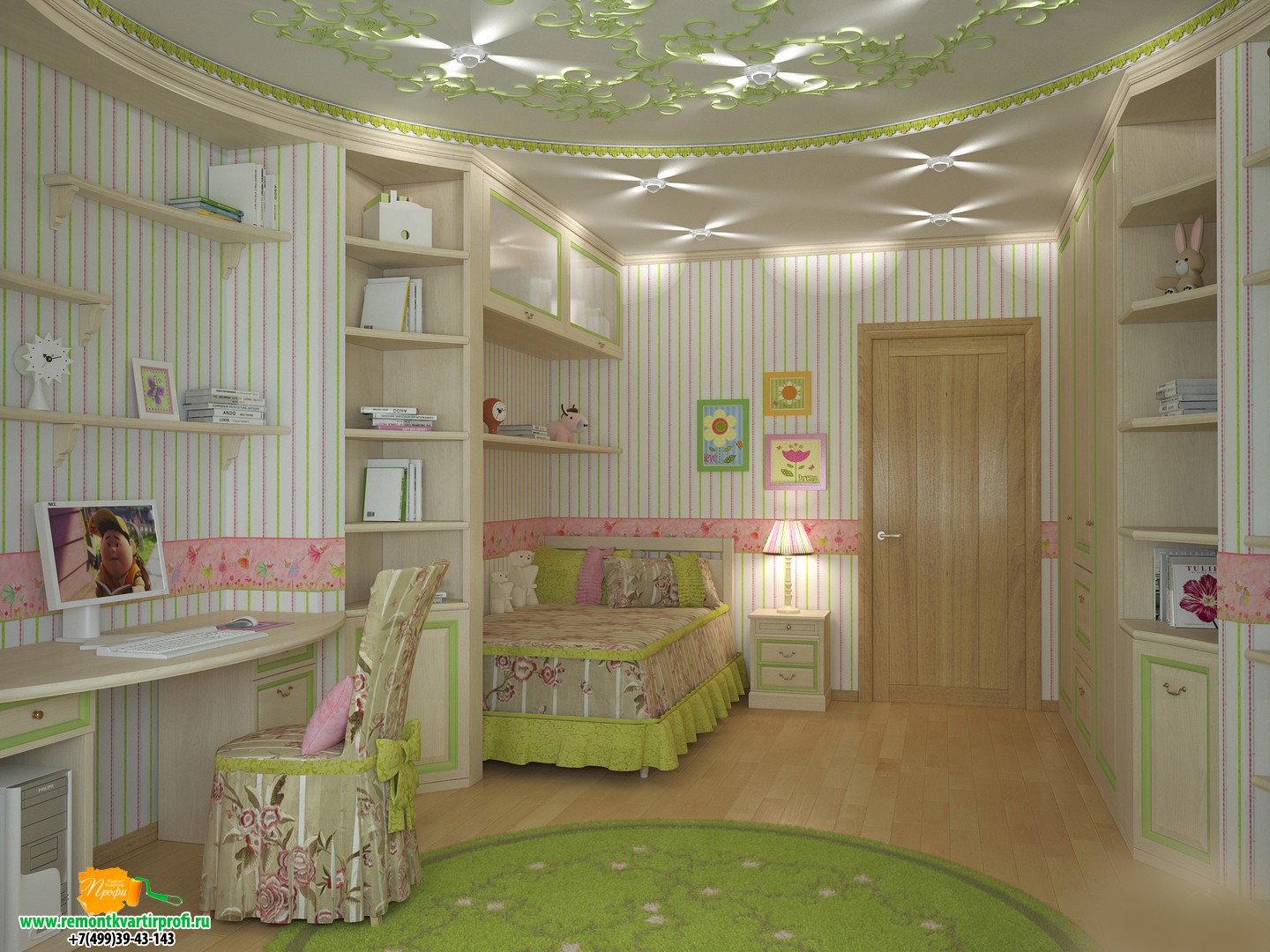 Design luminoso di una spaziosa camera per bambini