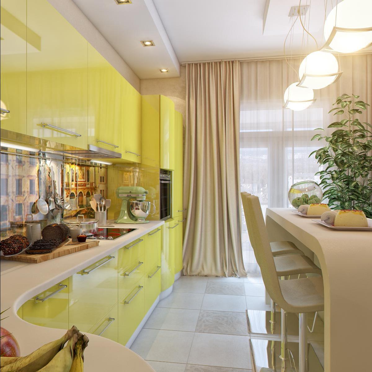 Interior of a small kitchen-living room in bright color