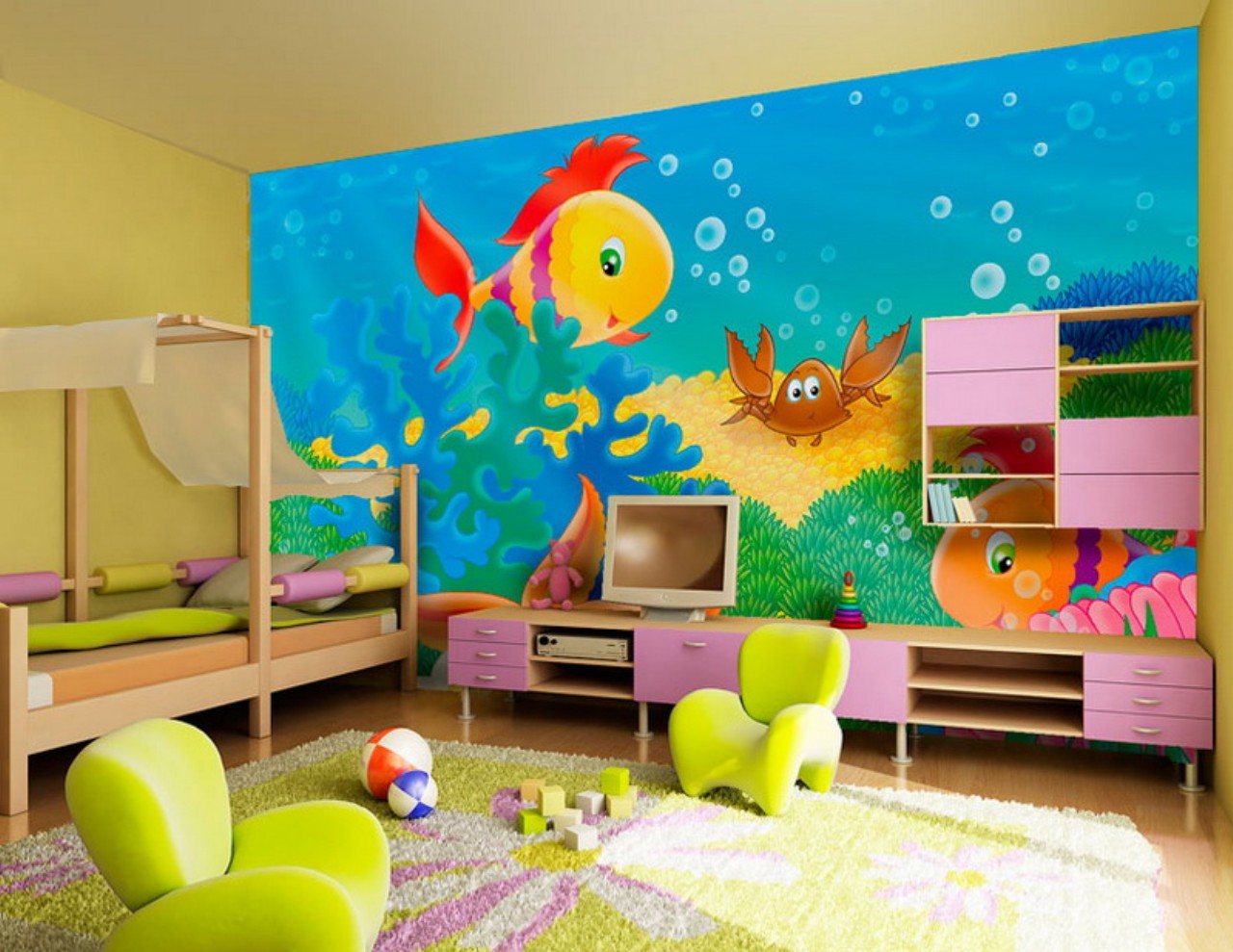 Spilgtas un stilīgas tapetes ar lielu rakstu bērna istabai zēnam