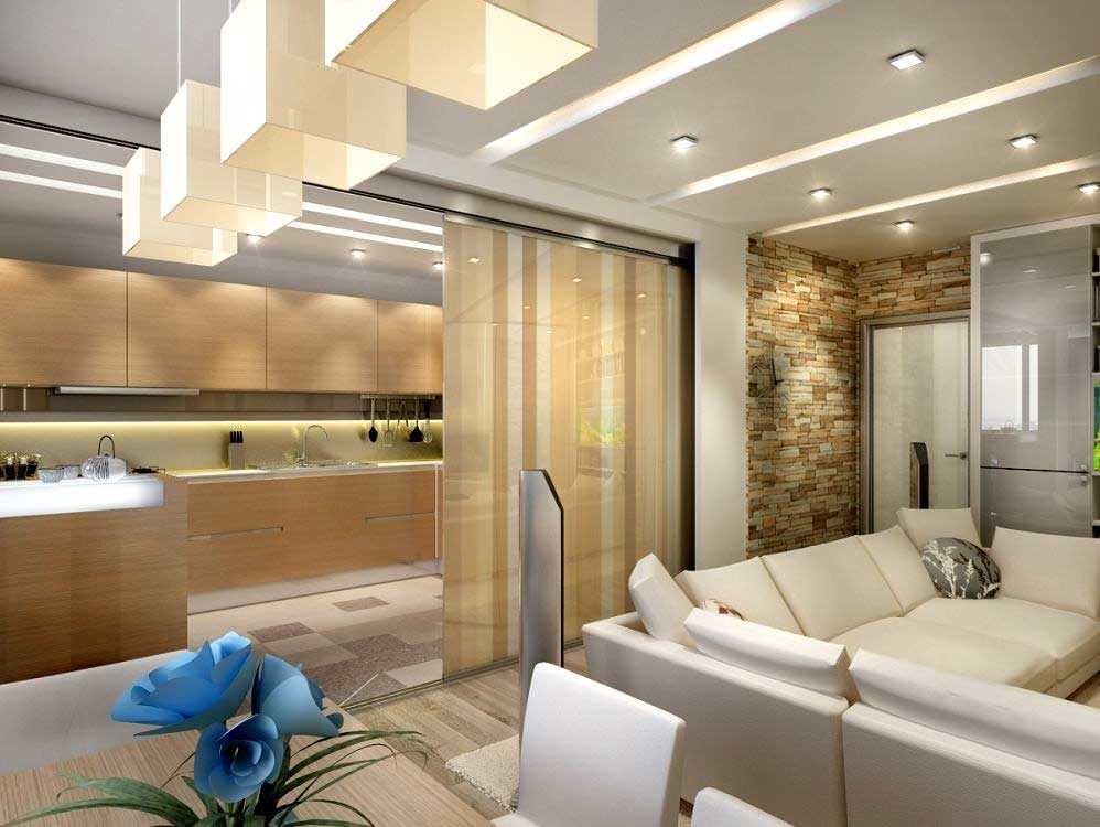 Partition between the kitchen and living room in a modern style