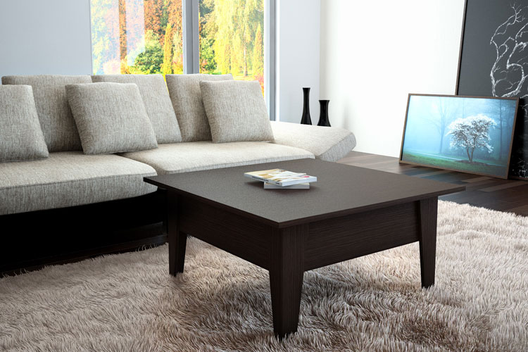The combination of a light carpet with a dark transformer table in the living room