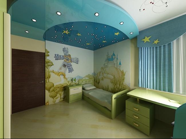 Combined stretch ceiling for a modern nursery
