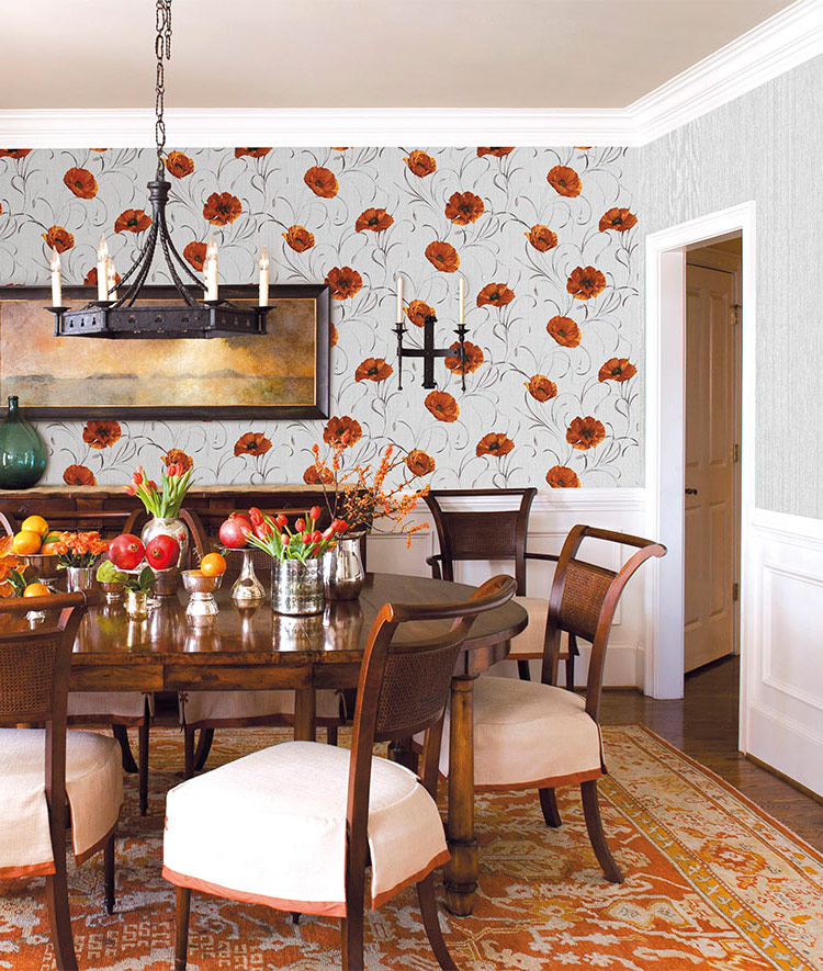 Erisman wallpaper with bright poppies for a cozy living room