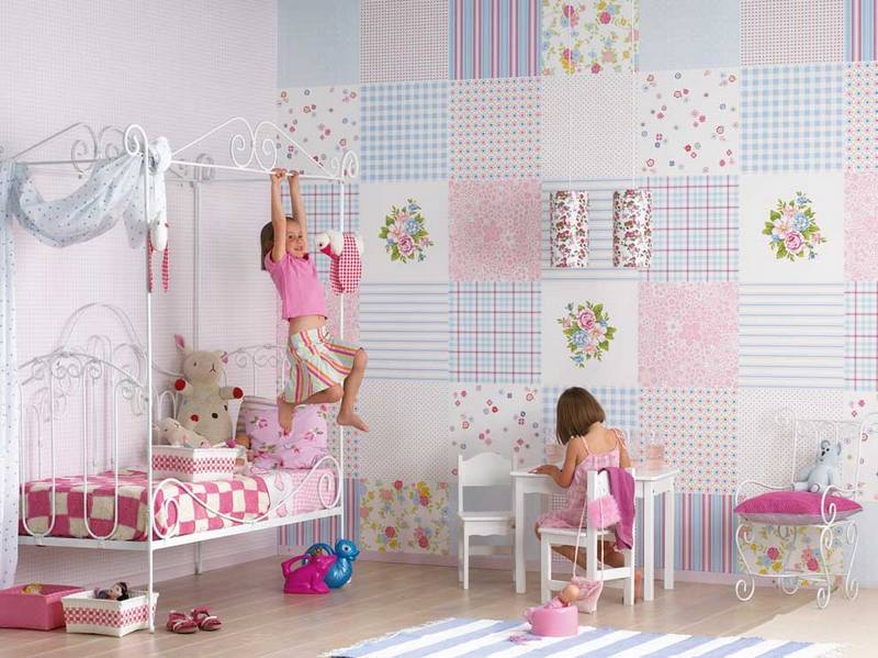 Design a children's room for a boy with bright wallpaper