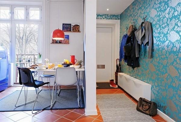 Scandinavian hallway with wallpaper