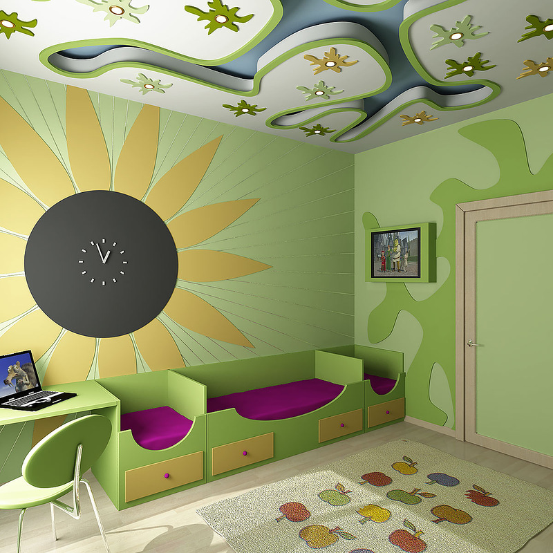 Moderns stils tapetes noformējumā bērna istabai zēnam