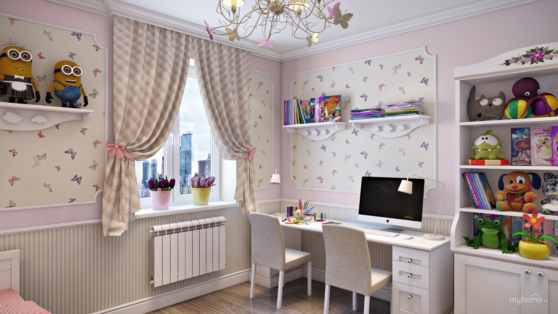 Design project of light wallpaper for a girls room