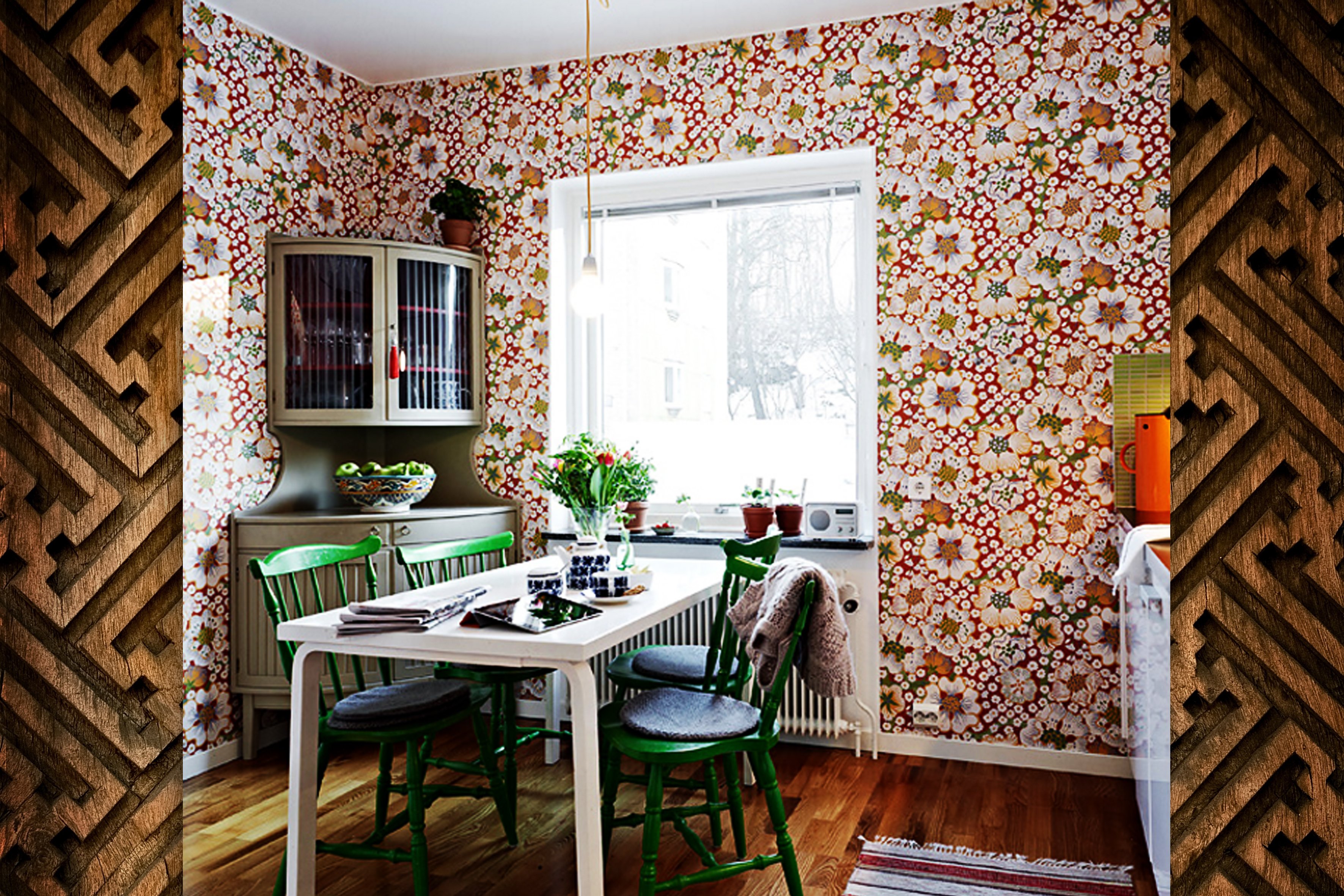 Papier peint foncé pour l'intérieur moderne d'une petite cuisine