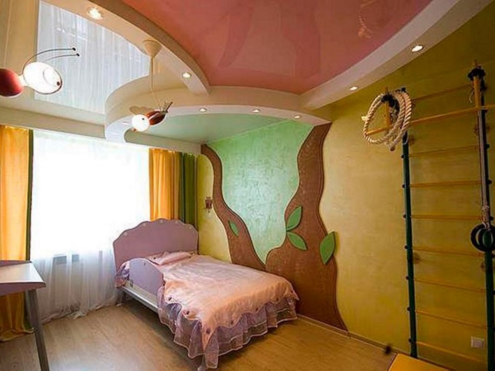 Stretch ceiling of different colors for a children's room