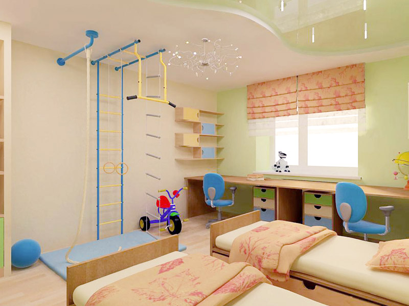 Design of a glossy stretch ceiling in a children's room