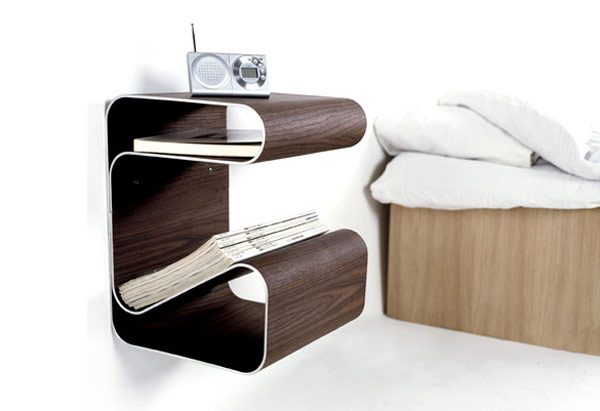 bedside table with bends for books