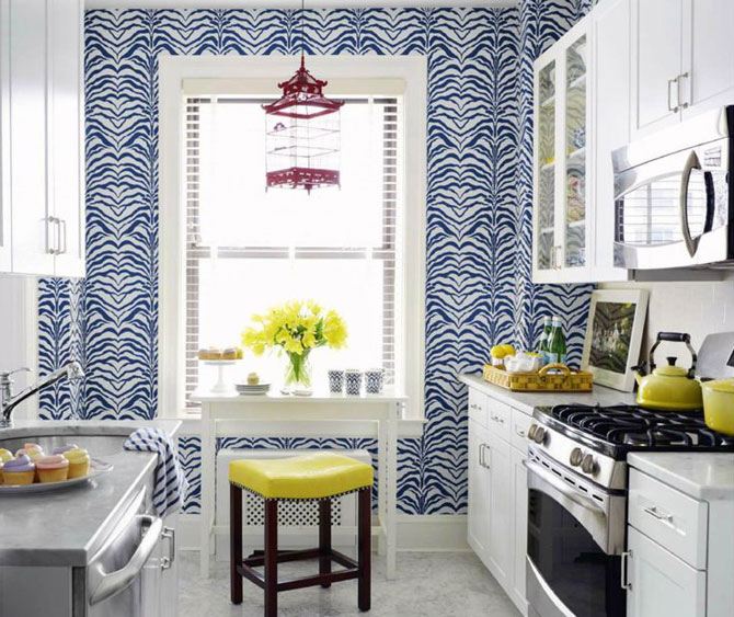 What wallpaper is suitable for a small kitchen?