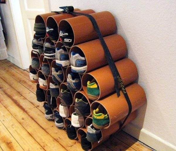 shelf made of metal pipes for shoes