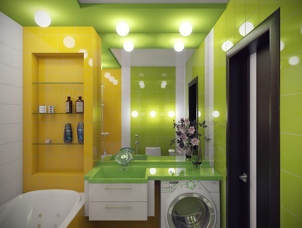 The color scheme of a small bathroom