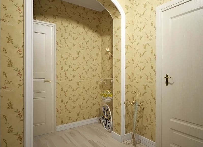 Light wallpaper with a small printed pattern for a hallway in the style of Provence