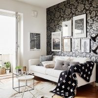 black wallpaper in the design of the bedroom in the style of glamor picture