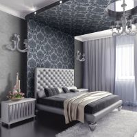 carta da parati nera nel design della camera da letto nello stile della foto gotica