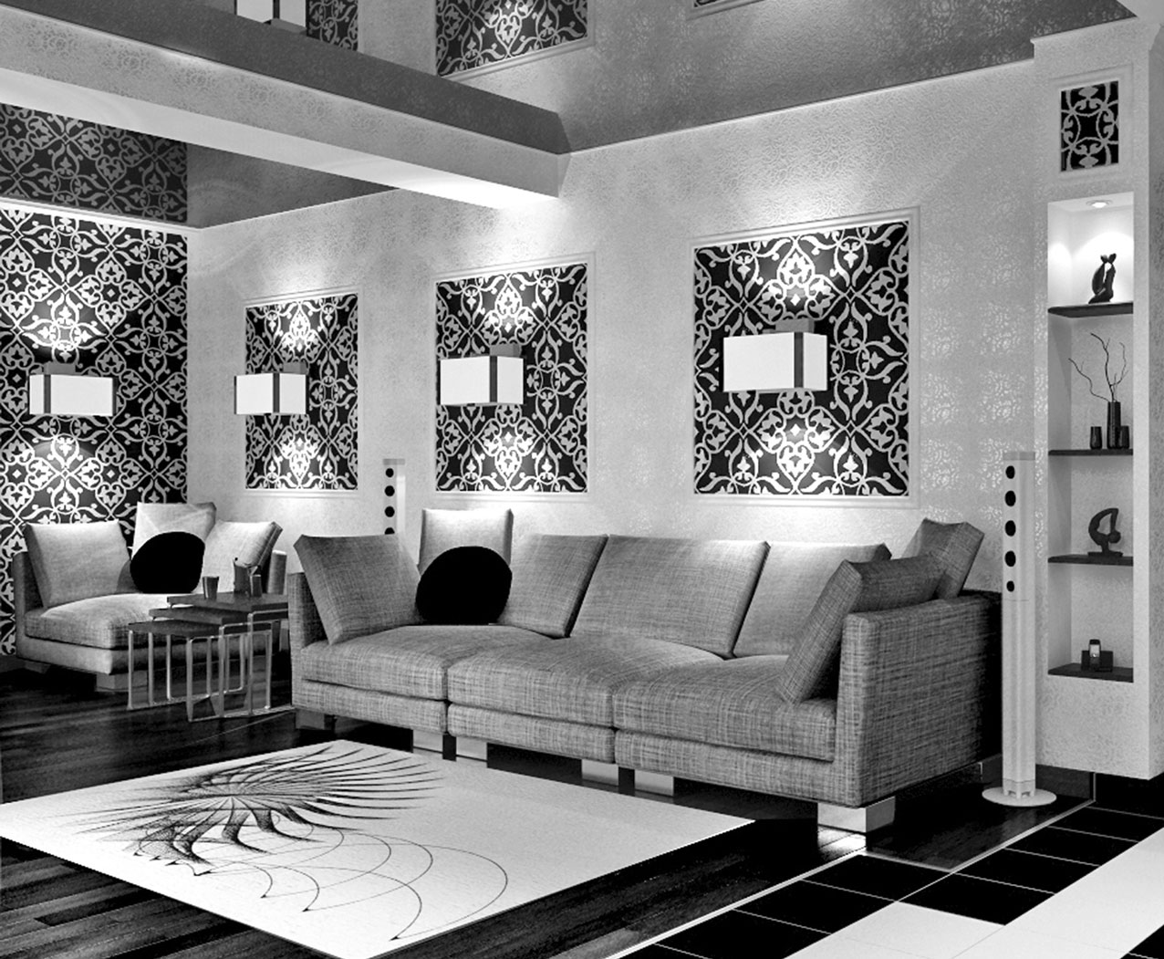 juodi tapetai prieškambario interjere minimalizmo stiliumi
