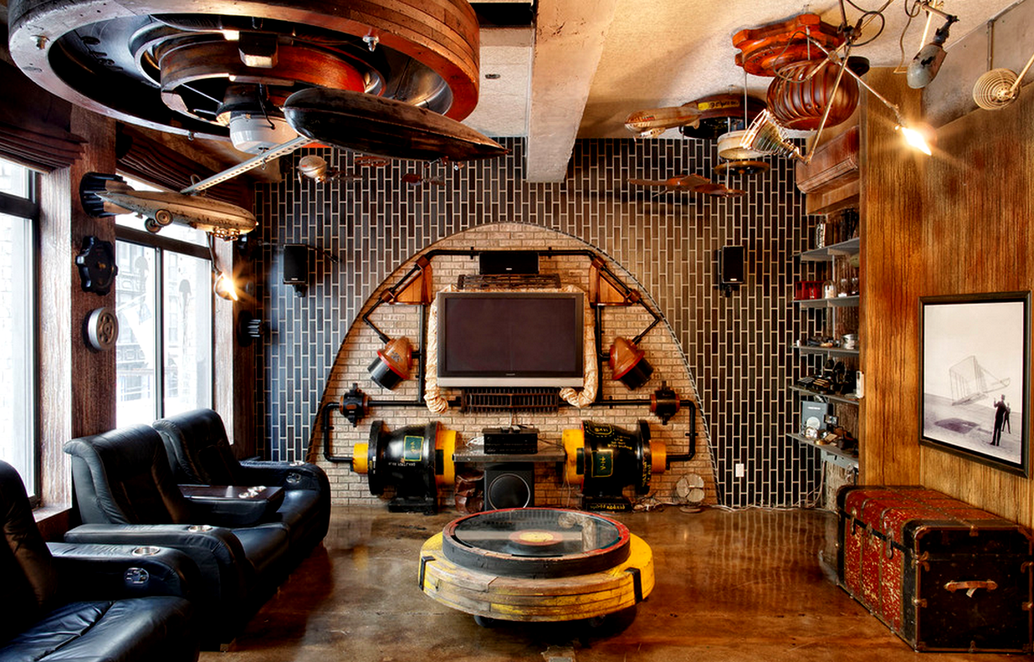 interior of the steampunk style apartment with the effect of antiquity