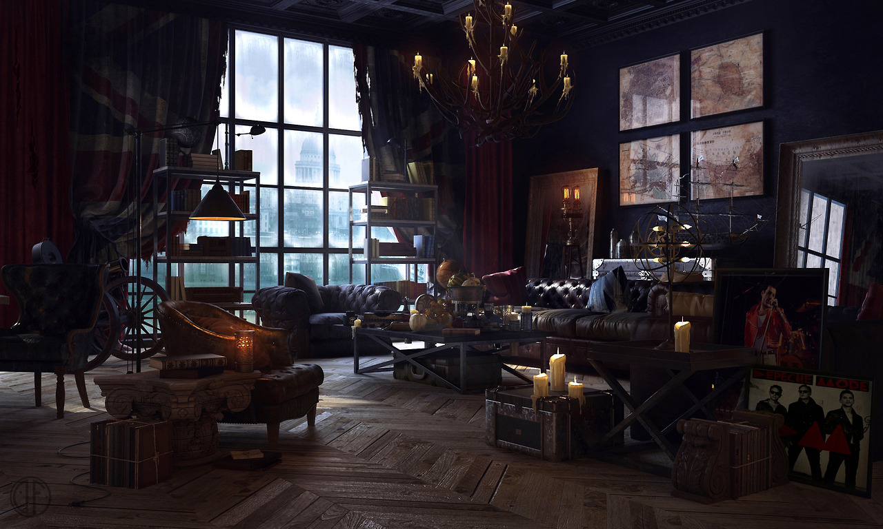 steampunk style bedroom with antique effect