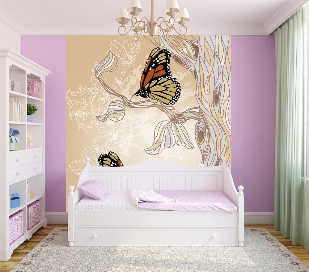 beautiful butterflies in the interior of the room