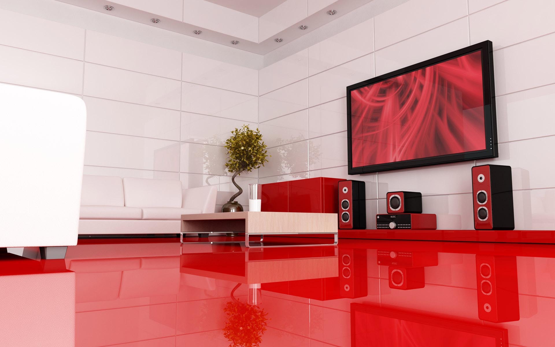 bright high-tech living room interior