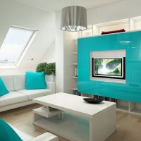 light decor of the bedroom in turquoise color picture