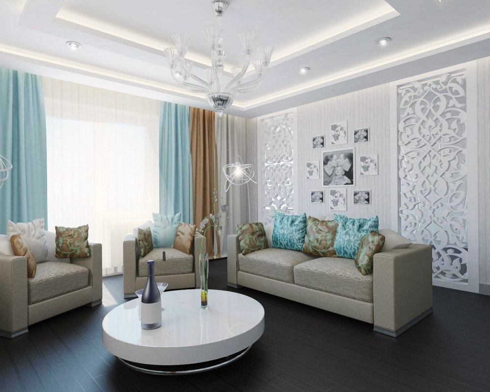 light decor of the bedroom in turquoise color