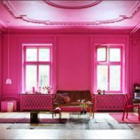luminoso soggiorno design in foto a colori fucsia