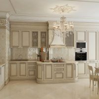 bright interior of beige high-tech style kitchen picture