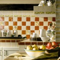 bright apron from a tile of a standard format with the image in the decor of the kitchen picture
