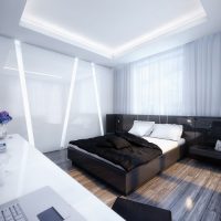 bright bedroom design in black and white photo