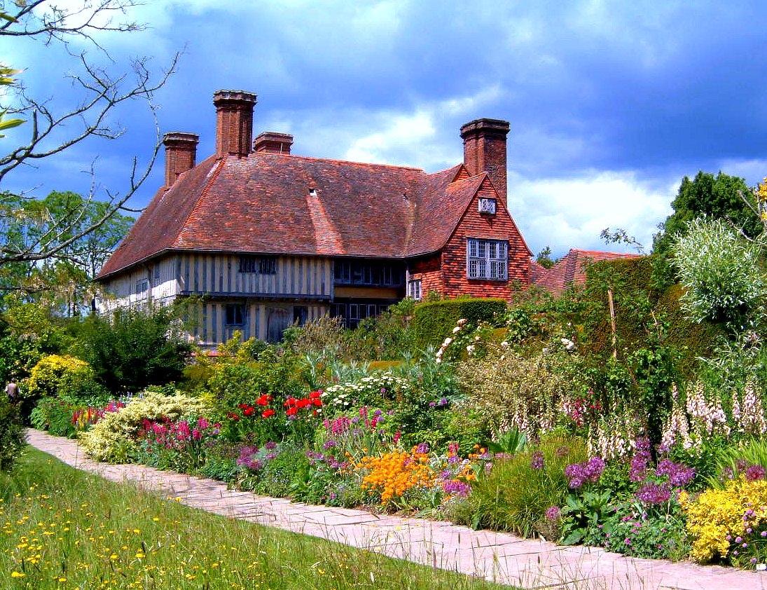 beautiful landscaping of a summer house in the English style with trees