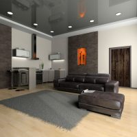 soffitto in legno nero nello stile della foto del soggiorno