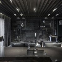 wooden black ceiling in the interior of the apartment picture