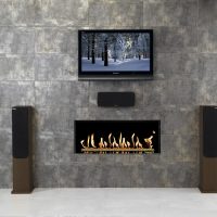 double-sided electric fireplace in the living room photo